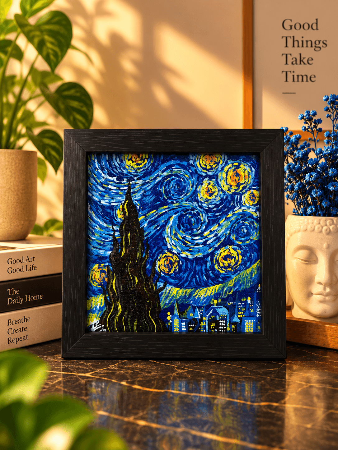 The Starlit Village — Oil on canvas by Pranjal